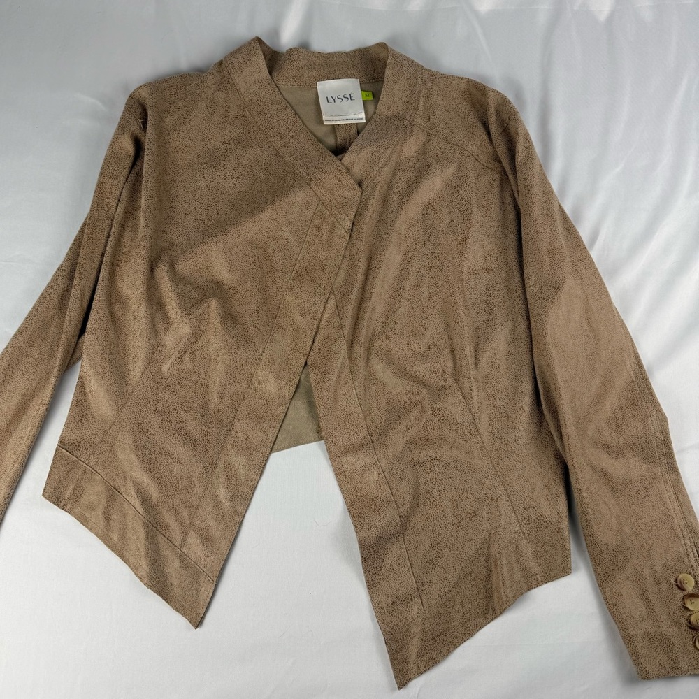 Lysse Tan Faux Suede Women's Blazer Scale-like print/ texture